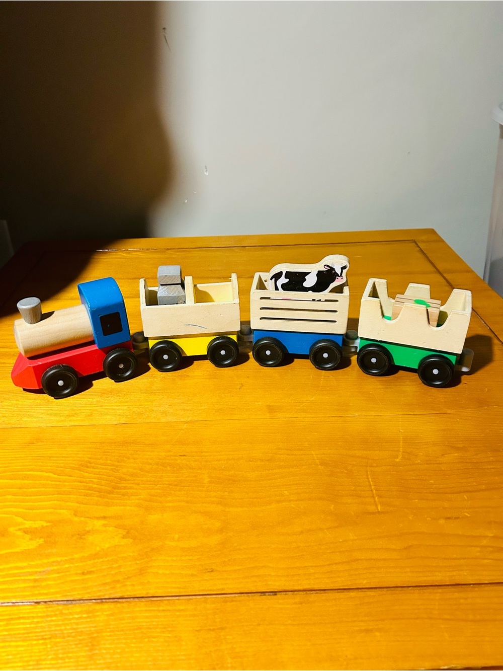 Wooden Pull-Along Farm Train Toy with accessories